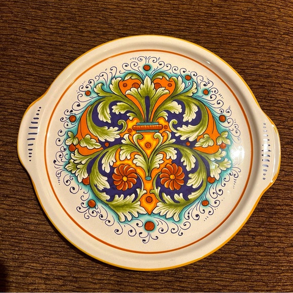 Nova Deruta Hand Painted Ceramic Serving Platter w/Handles 13.25” x 12” x 1” EUC - Picture 1 of 9